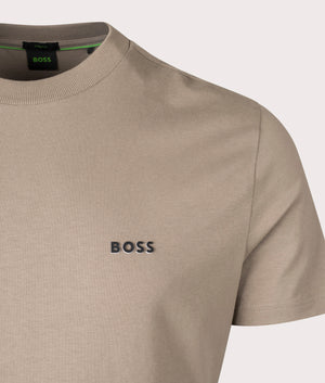 BOSS Crew Neck Tee T-Shirt in light/pastel green. Detail Shot at EQVVS.