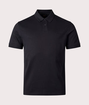 Pe Interlock Polo Shirt in Black by BOSS. EQVVS shot. 