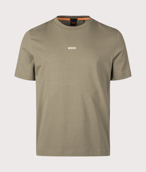 BOSS Relaxed Fit TChup T-Shirt in Open Green. Front angle shot at EQVVS.