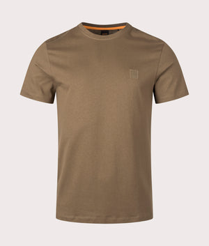 Tales T-Shirt in Open Brown by Boss. EQVVS Front Angle Shot.