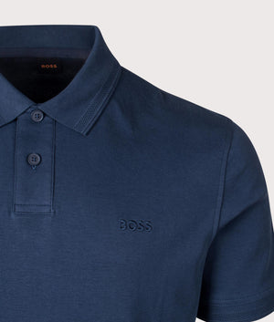 BOSS Pe Interlock Polo Shirt in Open Blue . Detail angle shot at EQVVS.