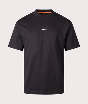 Oversized Te Geological T-Shirt in Black by BOSS. EQVVS Front Angle Shot.