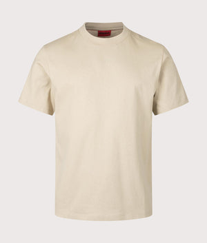 HUGO Relaxed Fit Dapolino T-Shirt in Open Beige. Front angle shot at EQVVS.
