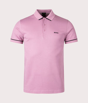 Paule Polo Shirt in Light Pastel Purple by BOSS. EQVVS Front Angle Shot.