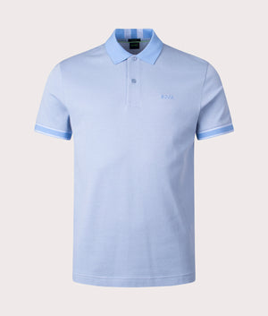 Paddy 8 Polo Shirt in Open Blue by BOSS. EQVVS Shot. 