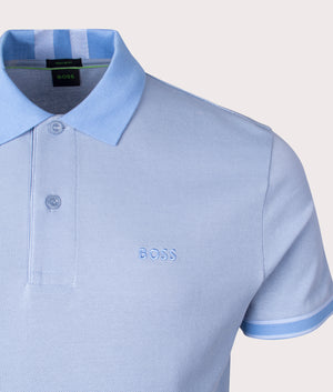 Paddy 8 Polo Shirt in Open Blue by BOSS. EQVVS Shot.