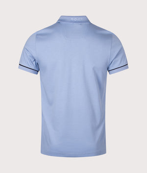 BOSS Slim Fit Paule Polo Shirt in Open Blue. Back angle shot at EQVVS.