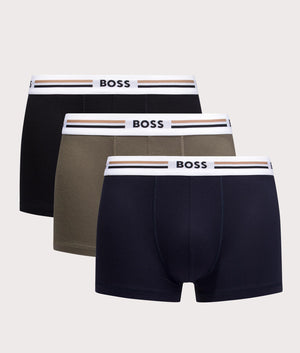 BOSS 3 Pack Revive Trunks in Navy, Black and Brown. eqvvs Front Shot