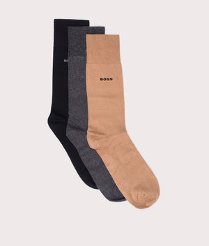 BOSS 3 Pack RS Socks GiftSet Uni CC in Grey, Black and Beige. EQVVS Flat Shot.