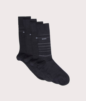 BOSS 4 Pack RS Rib Socks Gift Set in Black  with light grey branding. EQVVS Flat Shot.