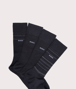 BOSS 4 Pack RS Rib Socks Gift Set in Black  with light grey branding. EQVVS Laid Shot.