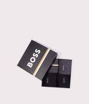 BOSS 4 Pack RS Iconic Socks Gift Set in Black with White and Beige branding. EQVVS Gift Shot.