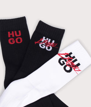 Hugo 3 Pack Thriller Socks in black/white at EQVVS detail shot