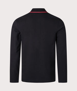 HUGO Derriko Long Sleeve Polo Shirt in Black, 100% Cotton. At EQVVS Menswear. Back shot