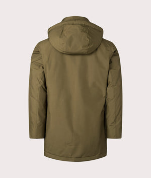 BOSS Relaxed Fit Osiass Parka Jacket in Open Grey, 100% Polyester. back Shot at EQVVS