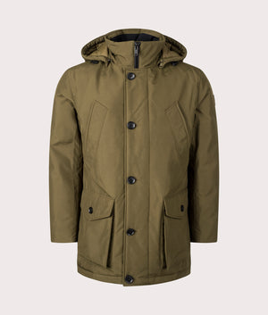 BOSS Relaxed Fit Osiass Parka Jacket in Open Grey, 100% Polyester. Front Shot at EQVVS