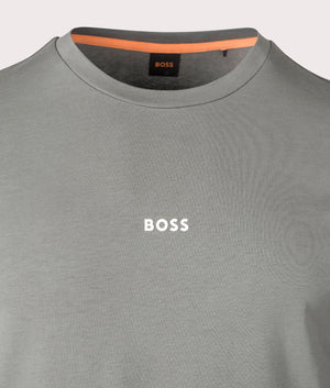 BOSS t-chark Long Sleeve T-Shirt in Open Grey. Shot at EQVVS. Detail shot. 