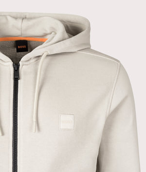 Zip Through Zetalky Hoodie in Light Beige by BOSS. EQVVS Detail Shot.