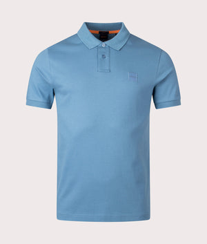 BOSS Slim Fit Passenger Polo Shirt in Open Blue for Men at EQVVS Front Shot