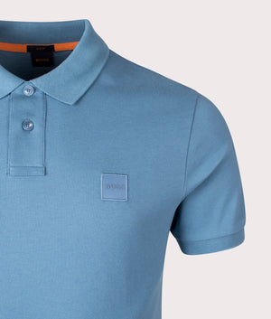 BOSS Slim Fit Passenger Polo Shirt in Open Blue for Men at EQVVS Detail Shot