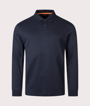 BOSS Pe Interlock Long Sleeve Polo Shirt for men in Dark Blue. EQVVS Front Shot