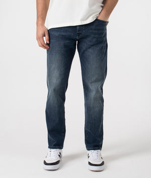 BOSS Regular Fit Maine Jeans in Navy Blue. EQVVS Front Shot.