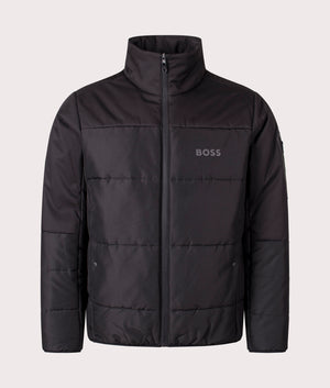 BOSS J Hamar 4 Puffer Jacket in Black, 100% Polyester. Front Shot at EQVVS.