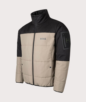 BOSS J Hamar 4 Puffer Jacket in light-pastel and Black, 100% Polyester. Angle Shot at EQVVS