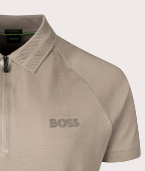 Phillix Mirror Polo Shirt in Light/Pastel Green by BOSS. Shot at EQVVS. Detail shot.