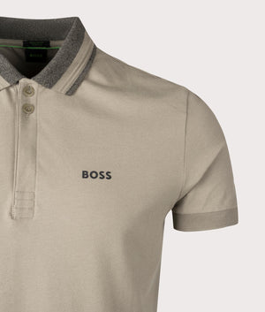 BOSS Paddy 1 Polo Shirt Light/Pastel Green, Cotton-blend. At EQVVS Menswear. Front logo shot