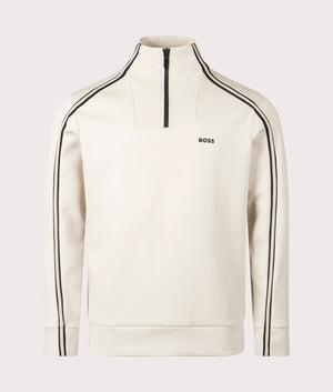 BOSS Sweat 1 Sweatshirt in Light Beige. At EQVVS Menswear. Front detail shot