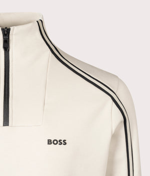 BOSS Sweat 1 Sweatshirt in Light Beige. At EQVVS Menswear. Front logo shot