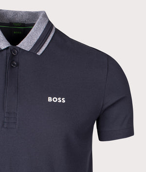 BOSS Paddy 1 Polo Shirt Dark Blue, Cotton-blend. At EQVVS Menswear. Front logo shot