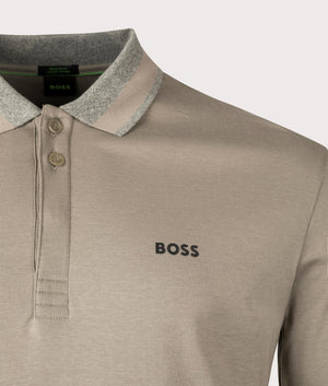 BOSS Plisy Polo Shirt in Light Pastel Green. Shot at EQVVS. Detail shot.