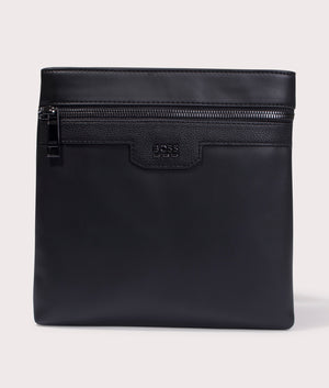 BOSS Jareth Envelope Bag in Black at EQVVS. Front Shot.