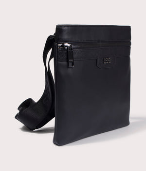 BOSS Jareth Envelope Bag in Black at EQVVS. Angle Shot.