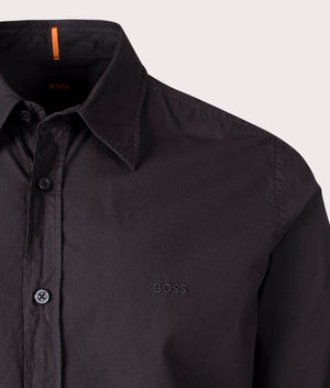 BOSS Relegant 6 M Shirt in Black, 100% Cotton at EQVVS. Detail Shot.