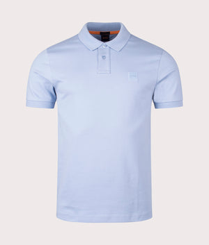 Slim Fit Passenger Polo Shirt in Open Blue by BOSS. EQVVS Shot. 