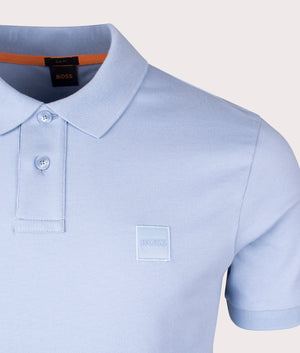 Slim Fit Passenger Polo Shirt in Open Blue by BOSS. EQVVS Shot.