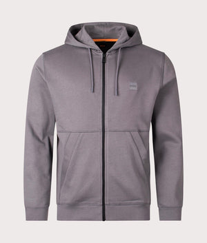 Zip Through Zetalky Hoodie in Dark Grey by BOSS. EQVVS Front Angle Shot.