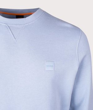 BOSS Relaxed Fit Westart Sweatshirt in Open Blue for Men at EQVVS Detail Shot