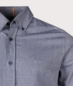 Rickert Shirt in Navy by BOSS. Shot at EQVVS. Detail shot. 