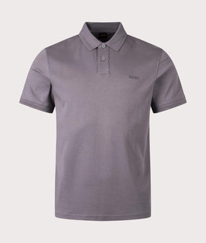 Pe Interlock Polo Shirt in Dark Grey by BOSS. EQVVS Front Angle Shot.