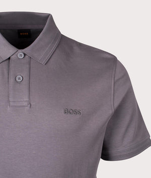 Pe Interlock Polo Shirt in Dark Grey by BOSS. EQVVS Detail Shot.