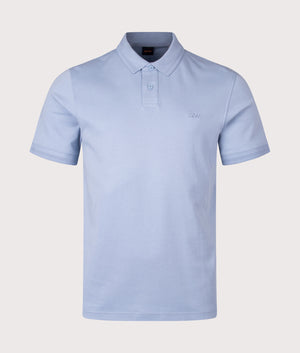 Pe Interlock Polo Shirt in Open Blue by BOSS. EQVVS Shot.