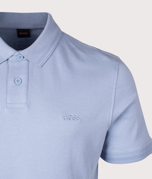 Pe Interlock Polo Shirt in Open Blue by BOSS. EQVVS Shot.