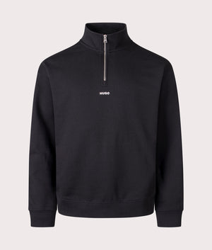 HUGO Durty244 Quarter Zip in Black. Front shot, EQVVS. 