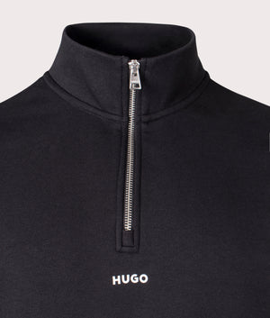 HUGO Durty244 Quarter Zip in Black. Detail shot, EQVVS. 