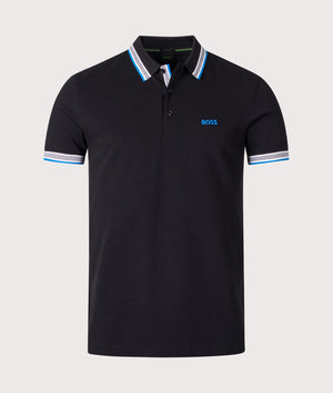 Paddy Polo Shirt in Black by BOSS. EQVVS Shot. 