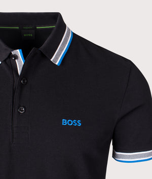 Paddy Polo Shirt in Black by BOSS. EQVVS Shot.